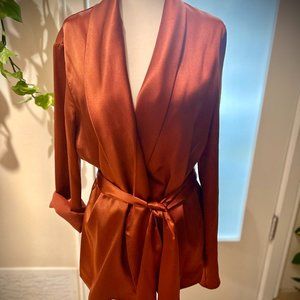 Gorgeous TJD Satin Auburn Brown Jacket with Belt - Size XS